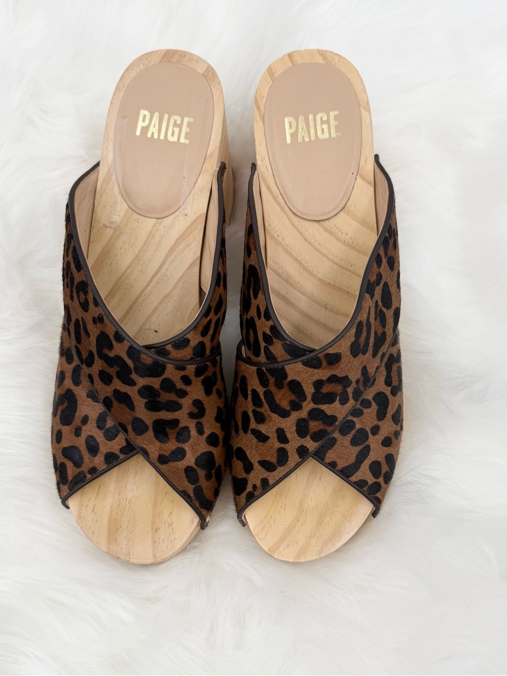 Paige Jules Genuine Calf Hair Mules Brown Leopard‎ Size 8.5